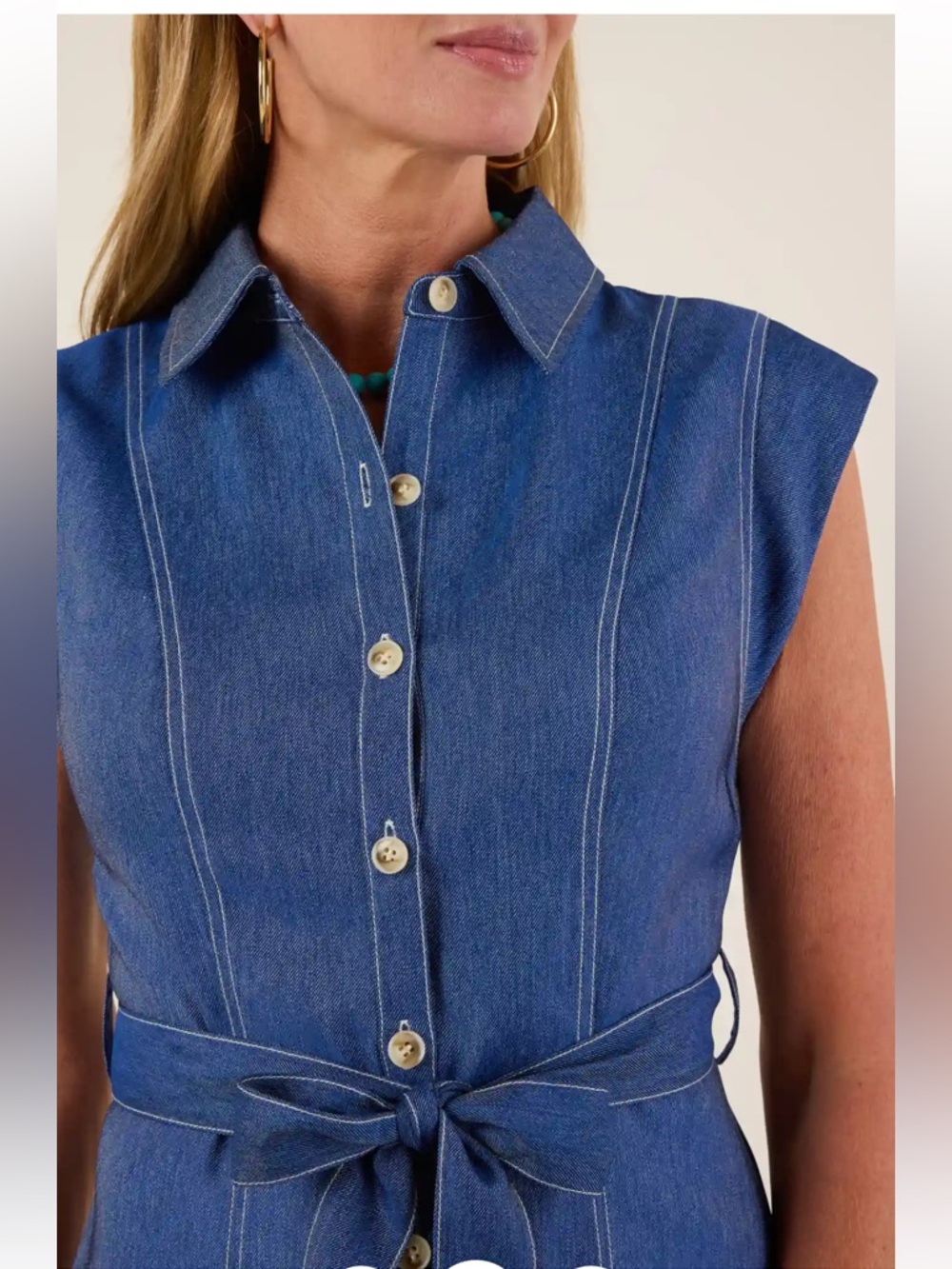 Current Air Anthropologie M Denim Pleated Button Up Dress Belted Collared A5 - Picture 3 of 10